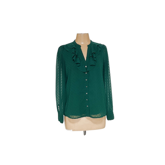 J. Crew Green Polka Dot Button-Up Top - Size S - Picture 1 of 4